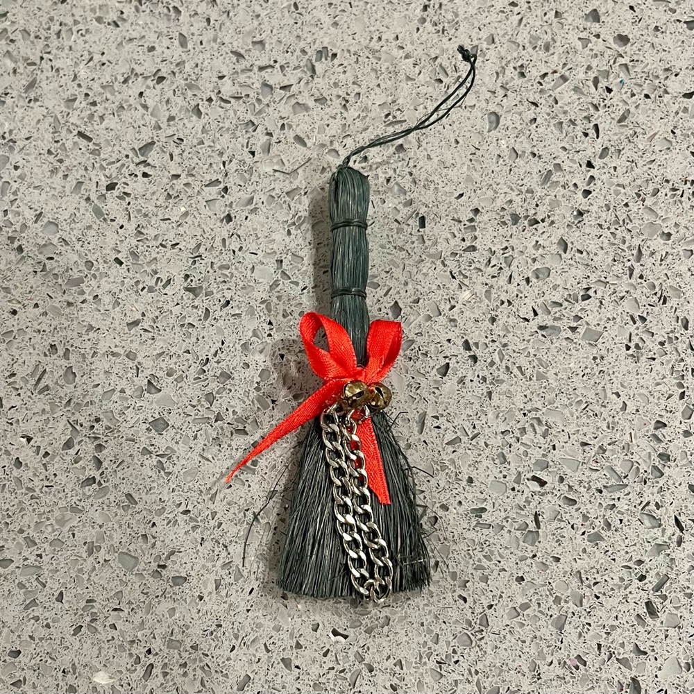 Krampus Themed Holiday Christmas Tree Ornament - Broom Switch with Bells Chains